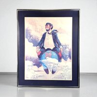 Vintage Robert Owen Clown Print, "Top of the World" Art, Whimsical Wall Decor, Gift for Art Collectors, Framed Clown Artwork