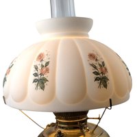 Antique Brass Hurricane Lamp, 21" Electric Lamp, Converted Oil Lamp, Vintage Home Decor, Victorian Lighting, Floral Shade