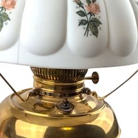 Antique Brass Hurricane Lamp, 21" Electric Lamp, Converted Oil Lamp, Vintage Home Decor, Victorian Lighting, Floral Shade