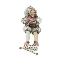 Vintage Pink Gold White Jester Doll, Large Sitting Harlequin Figure, Unique Decor Clown