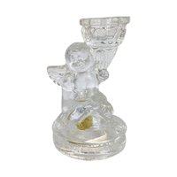 Vintage K's Collection Cherub Candle Holders, Clear Glass Angel Candlestick Pair, 4" Taper Candle Holders, Home Decor