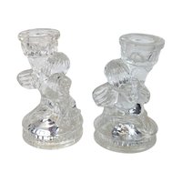 Vintage K's Collection Cherub Candle Holders, Clear Glass Angel Candlestick Pair, 4" Taper Candle Holders, Home Decor