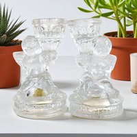 Vintage K's Collection Cherub Candle Holders, Clear Glass Angel Candlestick Pair, 4" Taper Candle Holders, Home Decor