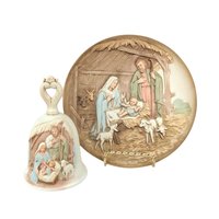 Vintage Homco Nativity Set, Ceramic Christmas Plate and Bell, Religious Holiday Decor, Gift for Christian