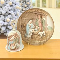 Vintage Homco Nativity Set, Ceramic Christmas Plate and Bell, Religious Holiday Decor, Gift for Christian