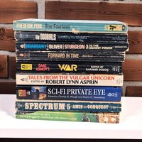Lot of 9 Vintage Sci-Fi Paperbacks, Asimov Bradbury Pohl Book Bundle, 1960s-1990s Anthology Collection, Classic Science Fiction Books