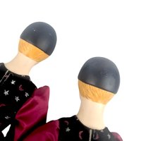 Vintage Pierrot Clown Doll, Porcelain Harlequin with Burgundy Red and Black Celestial Moons Stars Outfit, 18 Inch Gothic Decor Doll