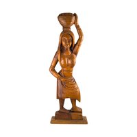 Vintage Hand-Carved Wooden Woman with Bowl Sculpture - 24"  African Art - Tribal Art - Wood Statue