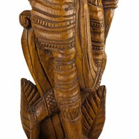 Vintage Hand-Carved Wooden Woman with Palm Frond Sculpture - 27" Tribal Art - Wood Statue - African Art