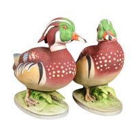 Vintage Lefton Ceramic Wood Ducks, Male & Female Pair, KW 139A/KW 139B, Hand-Painted, Collectible Figurines, Bird Decor