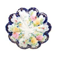 Vintage Hand-Painted Porcelain Bowl, Scalloped Floral Bowl, Cobalt Blue and Gold Trim, Decorative Bowl, Candy Dish