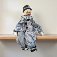 Vintage Handmade Clown Shelf Sitter, Whimsical Clown Doll, Fabric Clown, Collectible Clown, Unique Decor