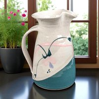 Signed Studio Pottery Pitcher: Handmade Earthenware Floral Decor