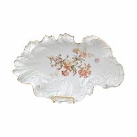 Antique Floral Serving Bowl by Carl Tielsch: German Porcelain with Gold Trim Decor