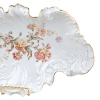 Antique Floral Serving Bowl by Carl Tielsch: German Porcelain with Gold Trim Decor