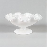 Vintage Fenton Silvercrest Milk Glass Ruffled Candy Dish
