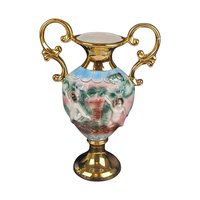 Vintage Italian Amphora Vase with Cherubs: Renaissance Style Porcelain Urn with 24K Gold