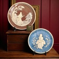 Vintage Incolay Stone Wall Plaques: Daddy & I, I Stood Tiptoe - 10 Inch Pair