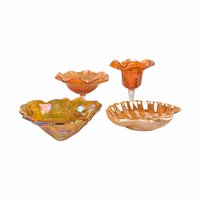 Vintage Marigold Glass Set, 4 Pieces, Compote, Candy Dishes,  Loganberry Bowl,  Iridescent Glassware, Home Decor, Gift for Collector
