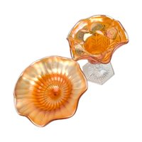 Vintage Marigold Glass Set, 4 Pieces, Compote, Candy Dishes,  Loganberry Bowl,  Iridescent Glassware, Home Decor, Gift for Collector