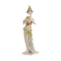 Vintage Resin Woman Figurine, Elegant Dresser Decor, Lady with Flowers, Art Deco Style, Decorative Sculpture