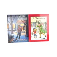 Vintage Christmas Book Pair, Merry Christmas with Love & A Christmas Carol, Hardcover Holiday Books, Illustrated Stories