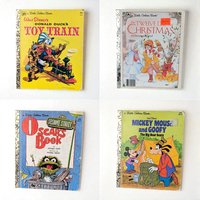 Set of 4 Vintage Little Golden Books, Donald Duck, Christmas Carol, Oscar's Book, Mickey Mouse, Children's Story Collection