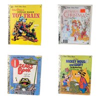 Set of 4 Vintage Little Golden Books, Donald Duck, Christmas Carol, Oscar's Book, Mickey Mouse, Children's Story Collection