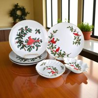 Vintage Lefton Cardinal Christmas Dishes: 6-Piece Porcelain Holiday Set