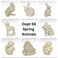 Vintage Dept 56 Annual Animal Bisque Figurines, Lot of 8, Cat, Duck, Rabbit, Squirrel