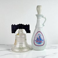 Vintage Decanter Set, 1963 Jim Beam Sailing Ship Decanter, Liberty Bell Decanter, Collectible Decanters, Barware, Home Decor, Gift for Him