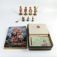 Vintage Hummel Figurine Set, 8 Piece Collection, Miniatures, "We Congratulate" Tin, Gift for Collector, Hummel Lovers