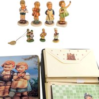 Vintage Hummel Figurine Set, 8 Piece Collection, Miniatures, "We Congratulate" Tin, Gift for Collector, Hummel Lovers