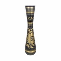 Vintage Brass Vases from India, Black and Gold, Floral Etched, 11 3/4" Tall, Pair, Home Decor, Boho Chic