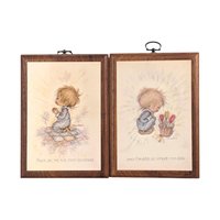 1971 Betsey Clark "Blessings" & "Flowers" Wooden Plaques, Vintage Children's Art, Inspirational Wall Decor, Gift Set