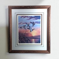 Vintage "Mallards at Sunset" Signed & Numbered Print by Rhynard Klingbeil, Framed Wildlife Art, Duck Decor, Nature Gift