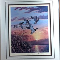Vintage "Mallards at Sunset" Signed & Numbered Print by Rhynard Klingbeil, Framed Wildlife Art, Duck Decor, Nature Gift