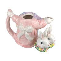 Vintage Dancing Rabbit Teapot, 9" Ceramic Bunny Teapot, Whimsical Kitchen Decor, Spring Easter Gift, Collectible Teapot