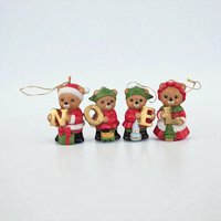 Vintage Homco Ceramic Noel Bears 5720, Christmas Bear Ornaments, Set of 4, Holiday Decorations, Collectible Figurines