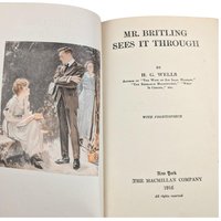 1916 Antique Wartime Novel, Mr. Britling Sees It Through, H.G. Wells, WWI Era Literature, Vintage Hardcover, The Macmillan Company