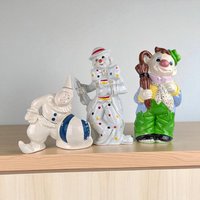 Vintage Ceramic Clown Figurine Lot: Hand-Painted Retro Decor