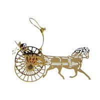 Vintage Brass Metal Rocking Horse and Carriage Ornament Set