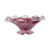 Vintage Rossi Cranberry Mist Candy Dish: 22k Gold Accent Crystal Bowl