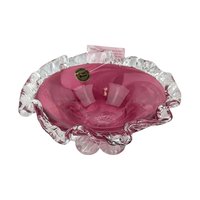 Vintage Rossi Cranberry Mist Candy Dish: 22k Gold Accent Crystal Bowl