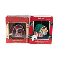 Vintage Enesco Bobblehead Ornaments: Cow & Sheep - Dairy Christmas