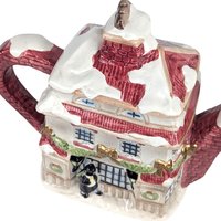 1997 Fitz and Floyd Dickens Ceramic Teapot, Christmas Carol House with Tiny Tim, Holiday Tea Service, Decorative Collectible Teapot
