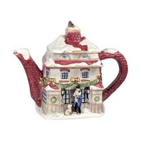 1997 Fitz and Floyd Dickens Ceramic Teapot, Christmas Carol House with Tiny Tim, Holiday Tea Service, Decorative Collectible Teapot