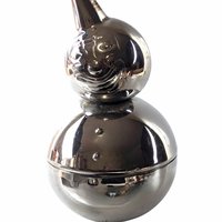 Vintage Raimond Roly Poly Clown Bank: Silver Metal Figural Toy