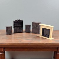Vintage Dollhouse Furniture Set, 1:16 Scale Renwal & Ideal, Colonial Hutch, Fireplace, Dresser, Radios, 1950s Miniature Lot