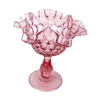 Vintage Fenton Cranberry Thumbprint Ruffled Candy Dish, Glass Compote, Pedestal Dish, Collectible Glassware, Home Decor, Centerpiece